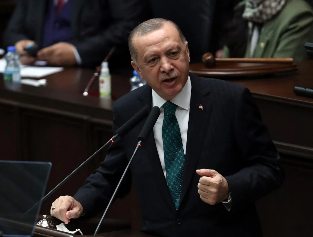 Recep Tayyip Erdogan speaks during his party's group meeting at the Turkish Grand National Assembly in Ankara on February 10, 2021. (AFP/File Photo)