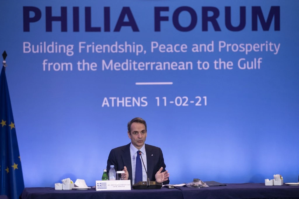 Greek Prime Minister Kyriakos Mitsotakis said regular meetings will be held in order to constantly expand the fields of partnership. (AFP)