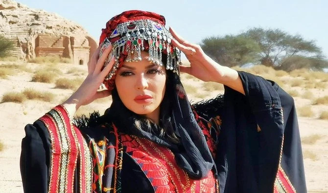 Algerian actress and singer, Amel Bouchoucha, photoshoot in AlUla desert sands in Saudi Arabia, in Feb 2020 (Credit: Caracalla dance theatre)