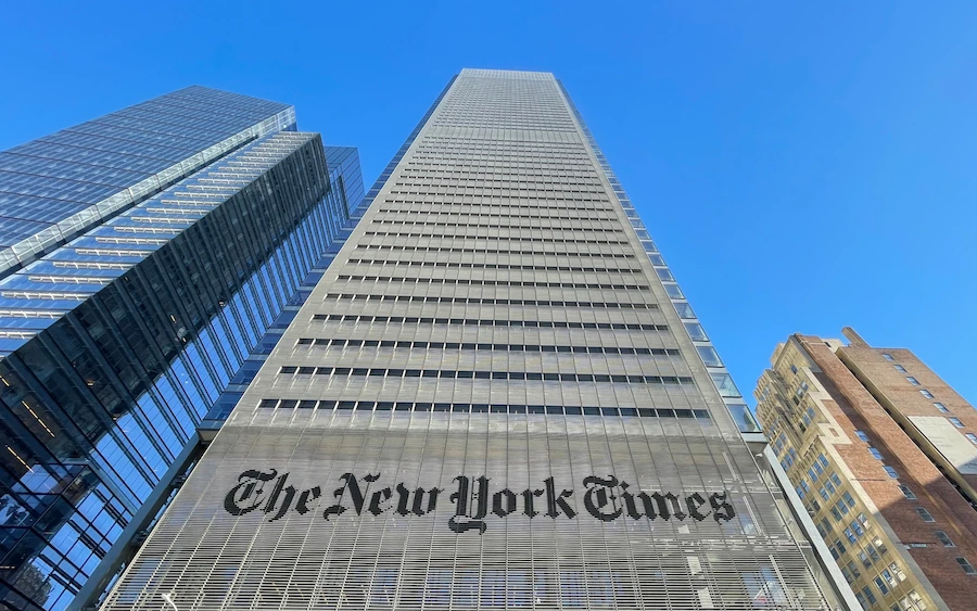 The New York Times Building is seen in New York City on February 4, 2021. (AFP)