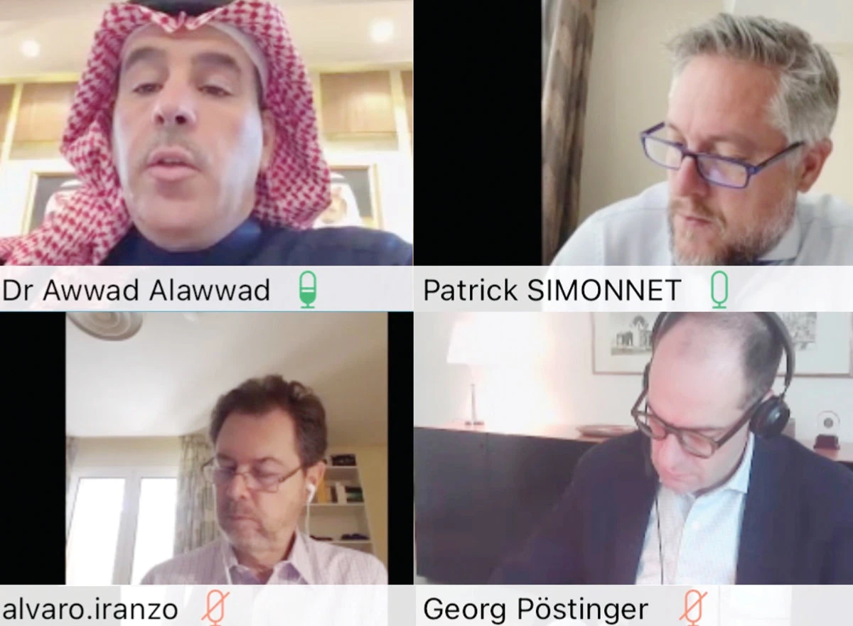 Saudi Human Rights Commission chief Awwad bin Saleh Al-Awwad in a virtual meeting with EU ambassadors. (SPA)