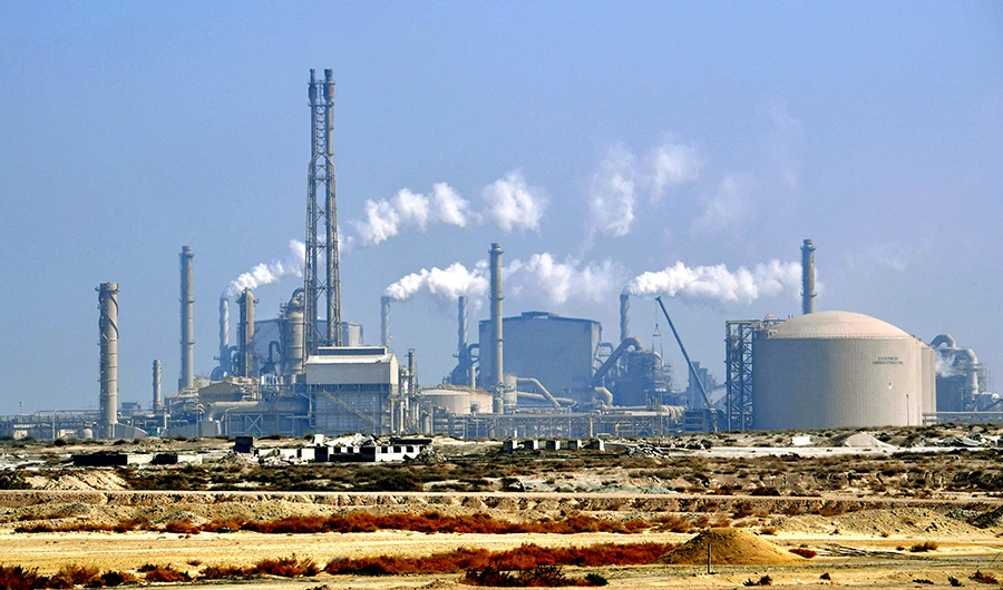 This picture taken on December 11, 2019, shows a view of an industrial plant at the Jubail Industrial City, about 95 kilometres north of Dammam in Saudi Arabia's eastern province overlooking the Gulf. (AFP)