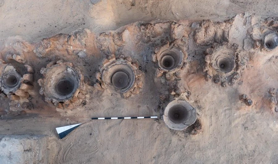 This undated photo shows a part of a wine press and storage units in Beheira governorate, 34 km east of Alexandria discovered by a joint Egyptian-American archaeological mission. (Supplied)