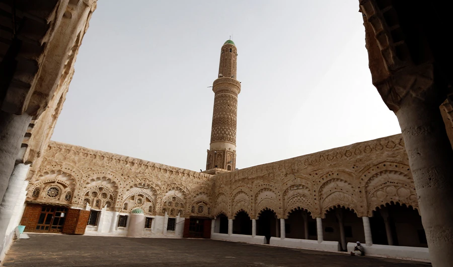 A general view taken on June 1, 2017, shows the Rawda Grand Mosque in the Yemeni capital's northern al-Rawda district. (AFP)