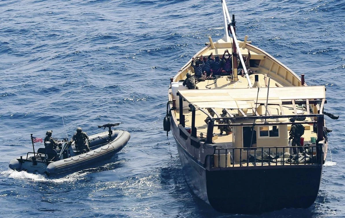 A short video released by the Navy appeared to show US sailors inspecting one of the intercepted dhows, a traditional ship that commonly sails the waters of the Arabian Gulf region. (AP)
