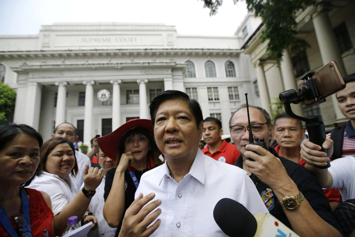 Ferdinand Marcos, Jr., popularly known as Bongbong, alleged he was unfairly robbed of victory after losing the vice-presidential election to Leni Robredo. (AP)