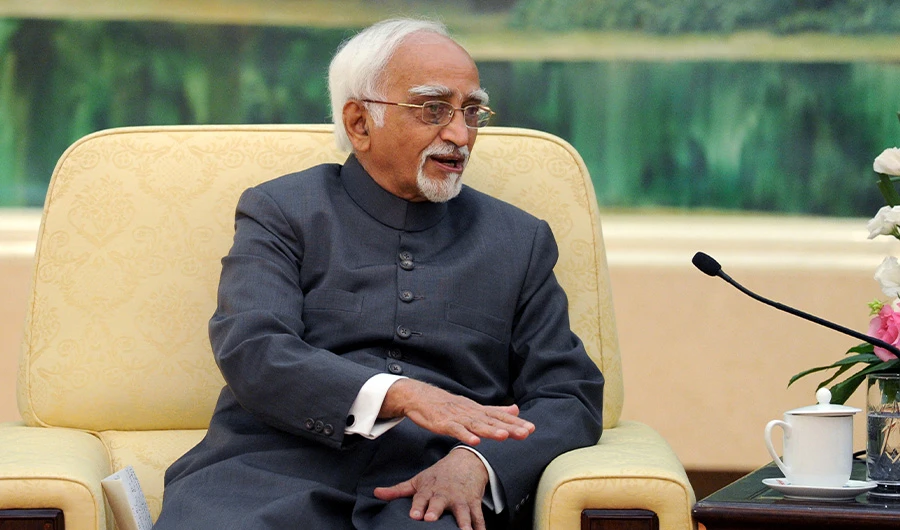 In this photo, Indian Vice President Mohammad Hamid Ansari gestures at the Great Hall of the People in Beijing on June 30, 2014. (File/ AFP)