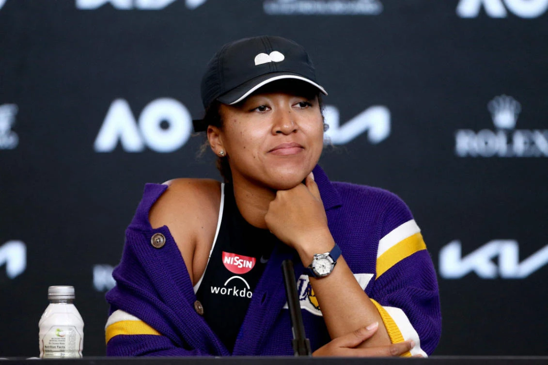 Japan’s Naomi Osaka speaks at a press conference after winning her women’s semifinal match against Serena Williams of the US on day eleven of the Australian Open tennis tournament in Melbourne on Feb. 17, 2021. (AFP PHOTO /ROB PREZIOSO/ TENNIS AUSTRALIA)