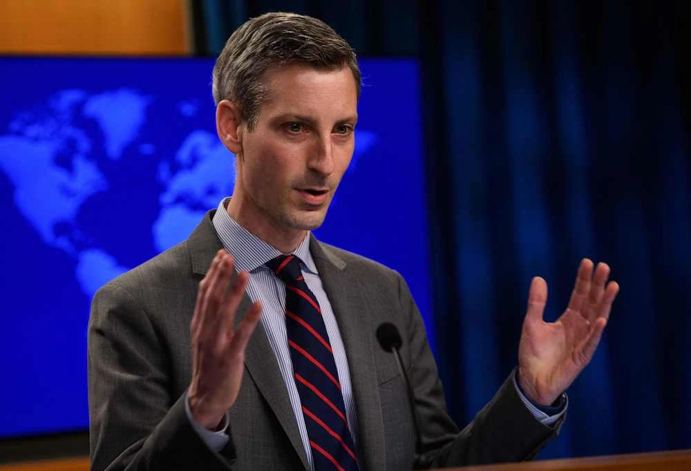 US State Department spokesman Ned Price speaks during daily press briefing at the State Department in Washington, DC, on Feb. 22, 2021. (AFP)