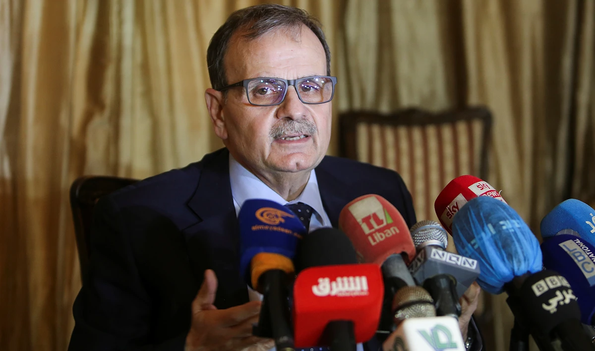Abdul Rahman Bizri, head of Lebanon's COVID-19 vaccination committee, talks during a press conference in Sidon, Lebanon February 23, 2021. (Reuters)
