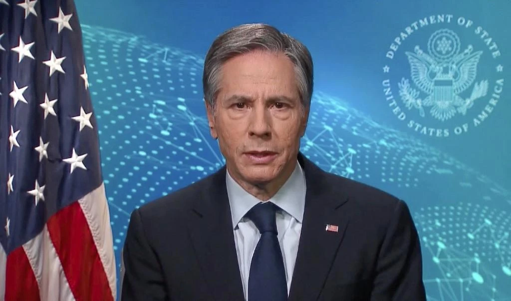 US Secretary of State Antony Blinken announced the US’s intent to seek election in a video message to the UN Human Rights Council session on Feb. 24, 2021. (UN via AFP)