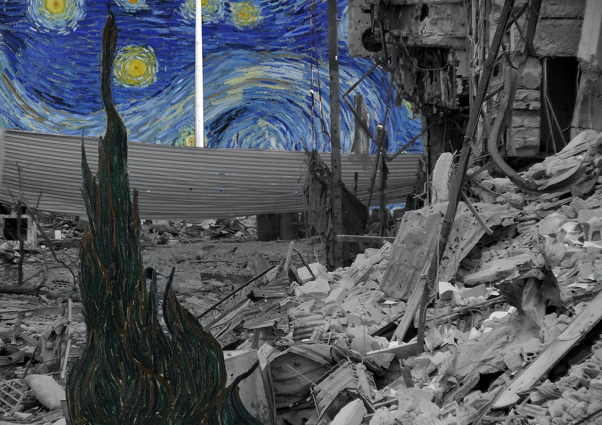 Azzam’s 2013 “Syrian Museum” photomontage series, in which he inserted famous masterpieces into scenes of destruction from the ongoing civil war in his country, garnered international attention. (Supplied)