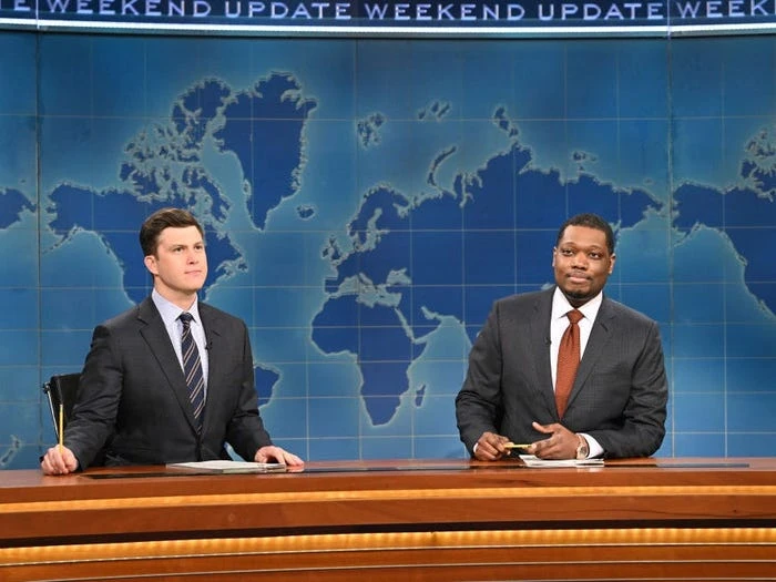 Anchors Colin Jost and Michael Che during Weekend Update on Saturday, February 20, 2021. (Getty Images)