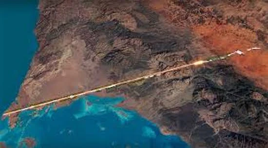 The Line is a proposed smart linear city in Tabuk province, Saudi Arabia, that will have no cars, no streets, and no carbon emissions. (Courtesy of NEOM)