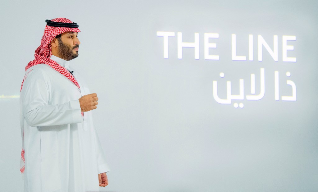 Saudi Crown Prince Mohammed bin Salman launches 'The Line', a green city that can accomodate about one million people, at NEOM. (File/AFP)