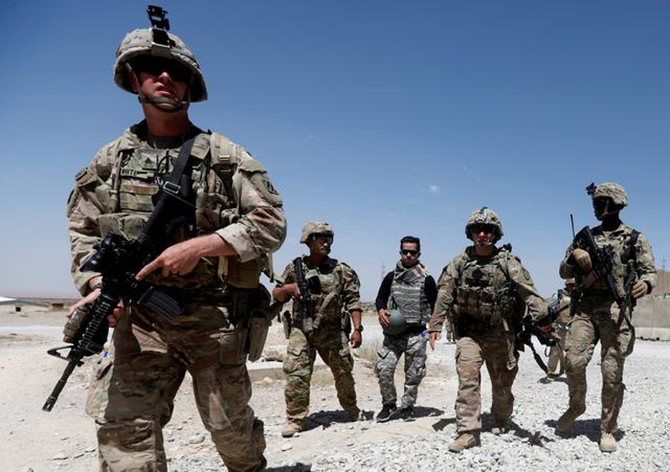US troops patrol at an Afghan National Army (ANA) Base in Logar province, Afghanistan. (Reuters/File)