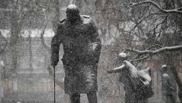 Winston Churchill at Parliament Square, London, Britain, January 24, 2021. (Reuters)