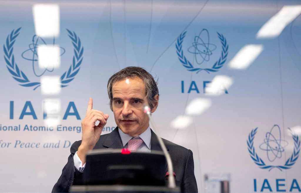 Rafael Grossi, Director General of the International Atomic Energy Agency (IAEA), gestures during a press conference shortly after the IAEA Board of Governors meeting at the agency's headquarters in Vienna, Austria on March 1, 2021. (AFP)