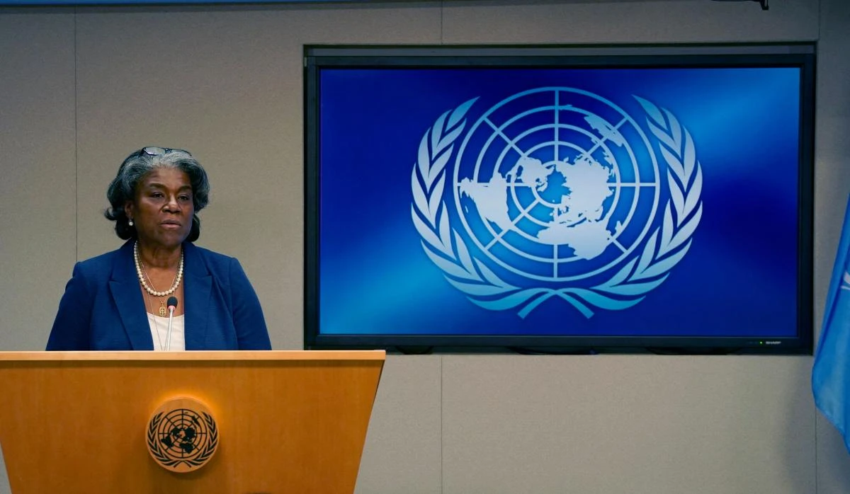 US ambassador to the United Nations, Linda Thomas-Greenfield at the UN Headquarters in New York on March 1, 2021. (AFP)