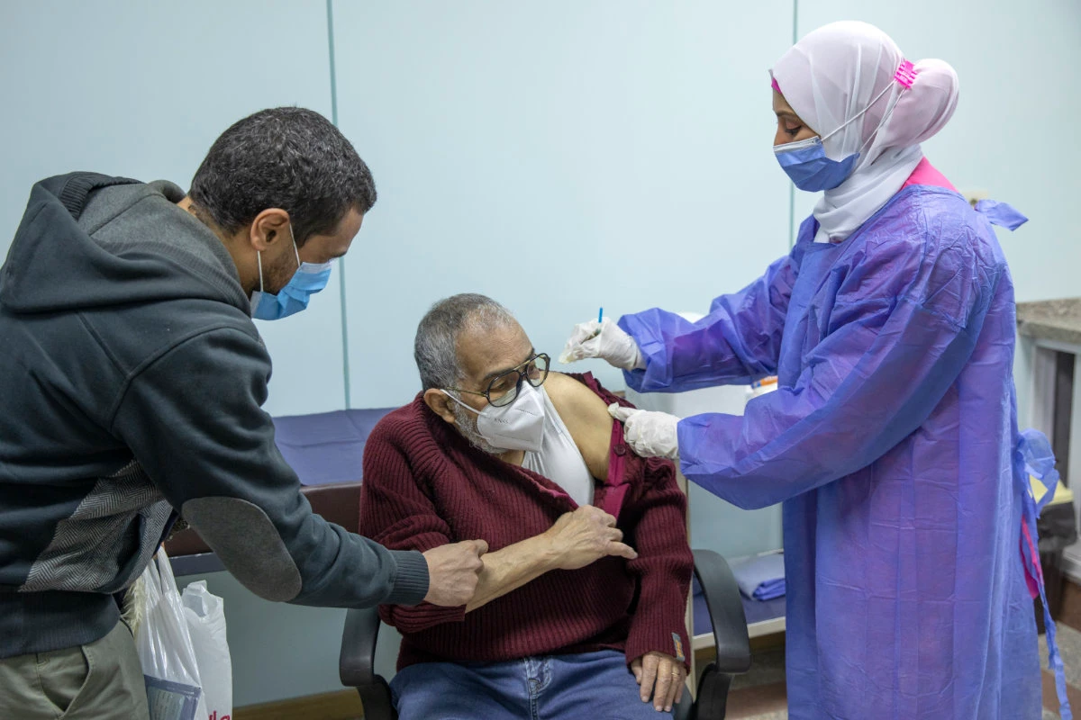 A man receives the AstraZeneca COVID-19 vaccine at Al-Nozha Hospital in Cairo on Thursday. (AP)