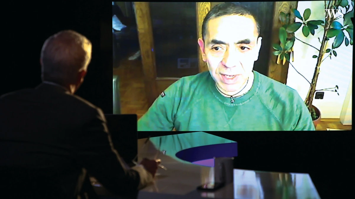 Ugur Sahin, the co-founder and CEO of BioNTech, with Arab News's Frank Kane on Frankly Speaking. (AN photo)