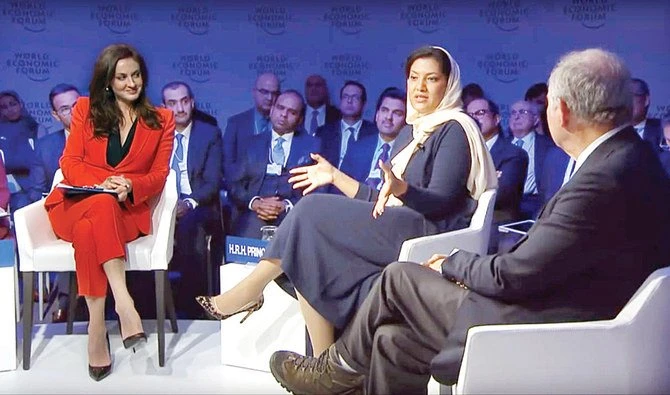 Saudi Ambassador to the US Princess Reema bint Bandar (center from right) speaks at World Economic Forum in Davos, Switzerland on January 29, 2018. (Supplied)