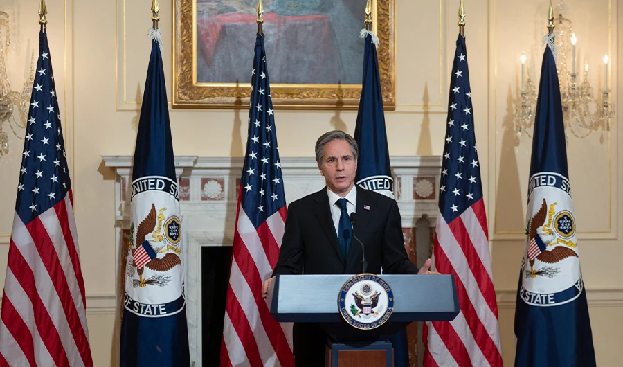 US Secretary of State Antony Blinken speaks in the Ben Franklin room at the State Department in Washington, DC on March 3, 2021. (AFP)