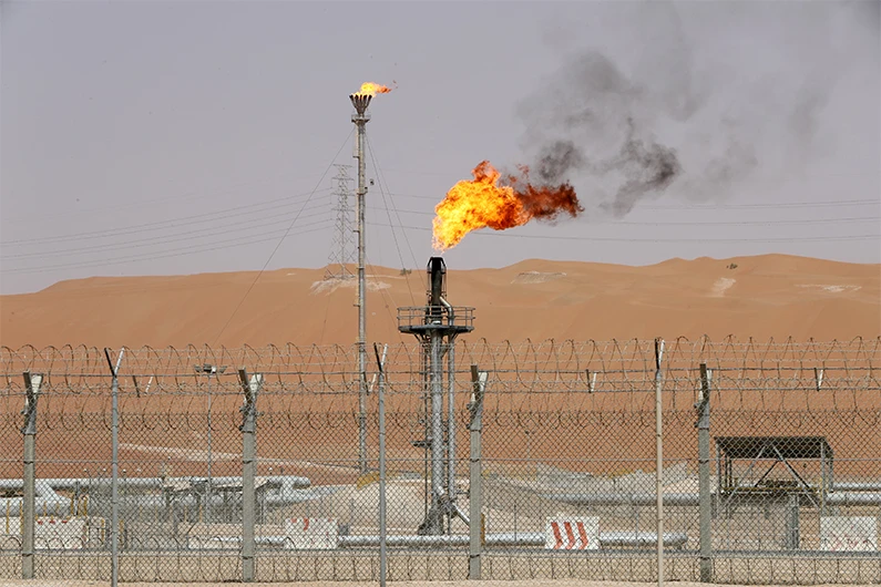 Flames are seen at the production facility of Saudi Aramco's Shaybah oilfield in the Empty Quarter, Saudi Arabia May 22, 2018. (REUTERS/File)