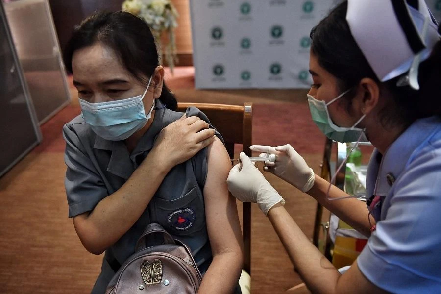 A health worker receives the CoronaVac vaccine, developed by China’s Sinovac firm in Bangkok on February 28, 2021. (FIle/AFP)