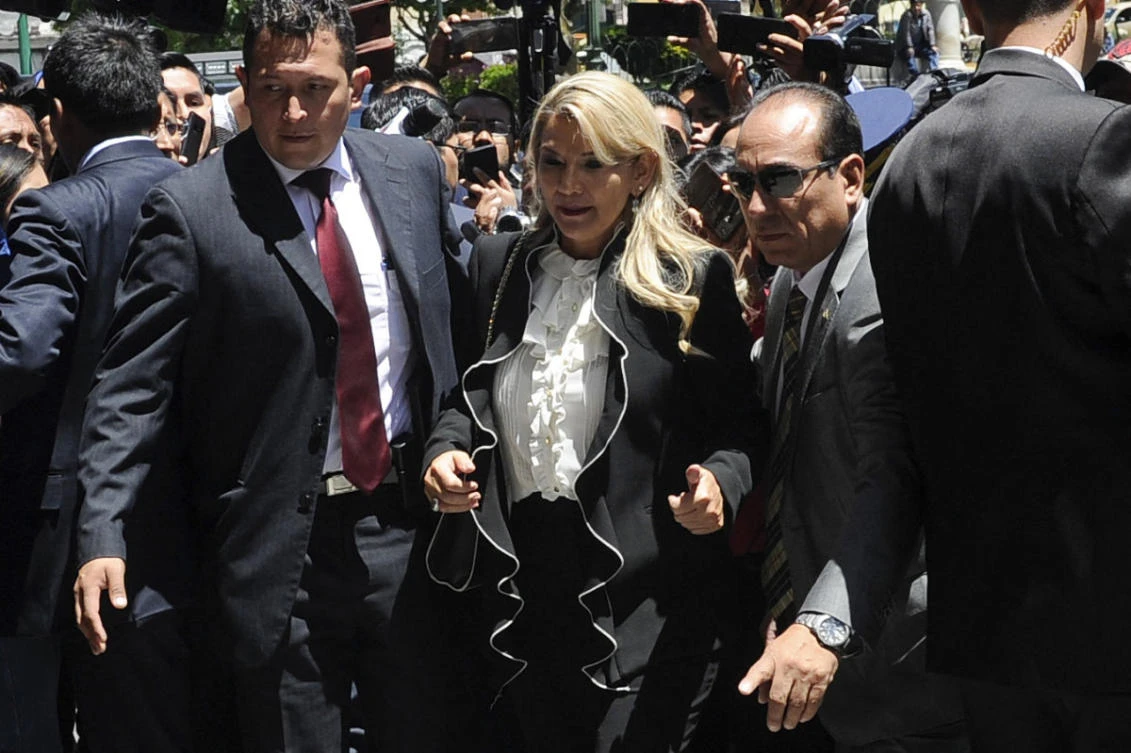 In this file photo taken on November 21, 2019, Bolivian interim President Jeanine Anez arrives at Quemado presidential palace in La Paz. (AFP / JORGE BERNAL)