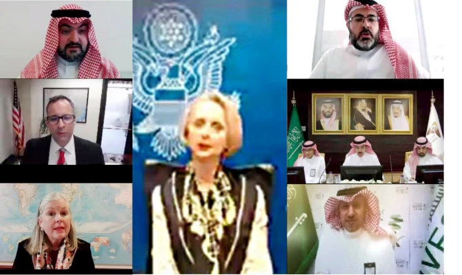 The US government was represented by key officials, including Martina Strong, center, charge d’affaires at the US Embassy in Riyadh. (SPA)