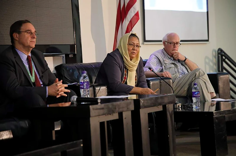 Habiba Sarabi (center), member of afghan peace negotiation team, addresses American Institute of Afghanistan Studies in U.S. on September 30, 2019. (Habiba Sarabi/Twitter)