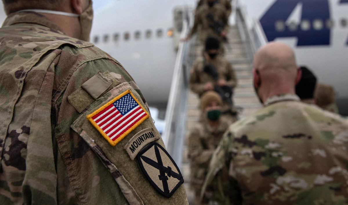 US Army soldiers return home from a 9-month deployment to Afghanistan, at Fort Drum, New York, on December 10, 2020. (Getty Images via AFP/File)