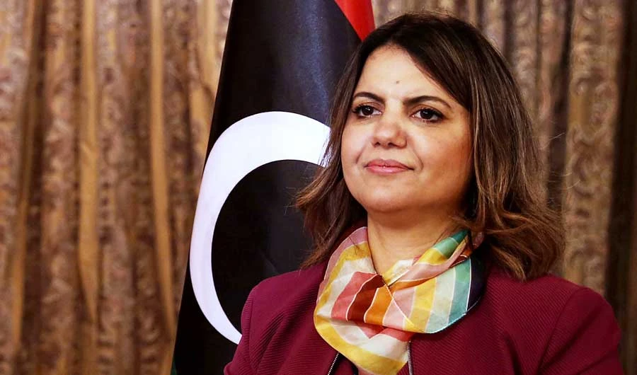 Foreign Minister in Libya's transitional Government of National Unity (GNU) Najla al-Mangoush poses for a picture in the capital Tripoli, on March 17, 2021. (AFP)
