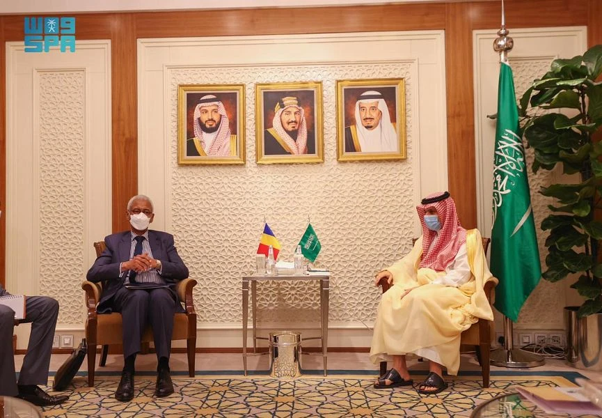 Saudi Arabia’s Foreign Minister Prince Faisal bin Farhan received his Chadian counterpart Amine Abba Siddick in the capital, Riyadh on Sunday, March 21, 2021. (SPA)