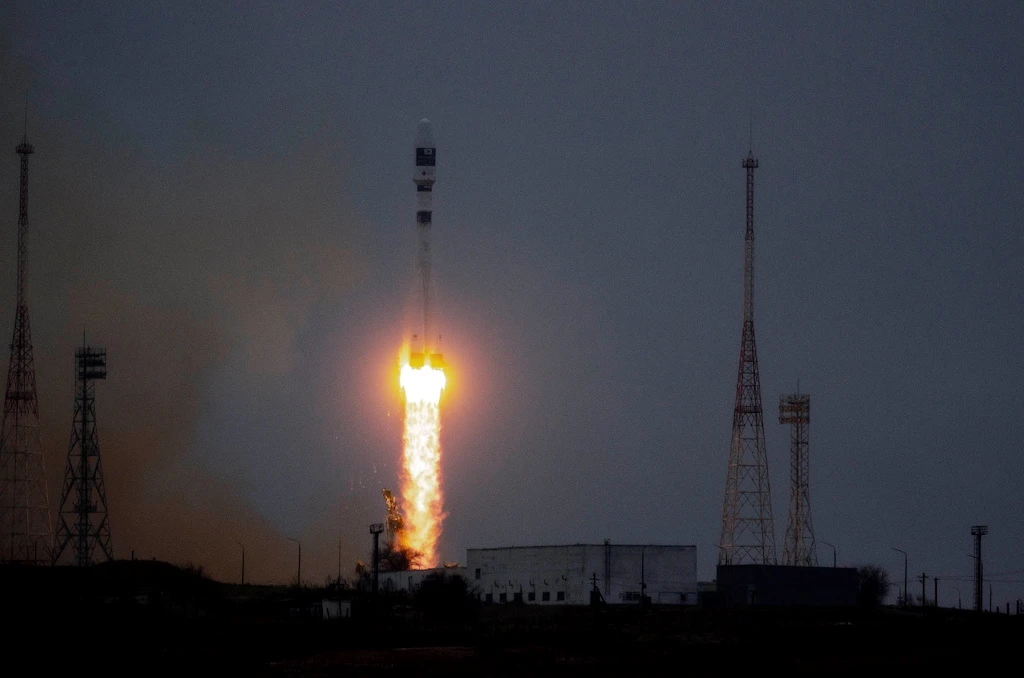 A Russian Soyuz-2.1a rocket with a Fregat upper stage and 38 satellites from 18 countries blasts off from a launchpad at the Baikonur Cosmodrome, Kazakhstan March 22, 2021. (Reuters)
