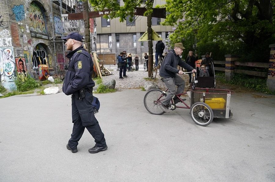 The free community Christiania in Copenhagen, Denmark, reopens supervised by the police after nine weeks of closure to the public, after the lockdown to prevent the spread of the novel coronavirus / COVID-19 pandemic, on May 16, 2020. (File/AFP)