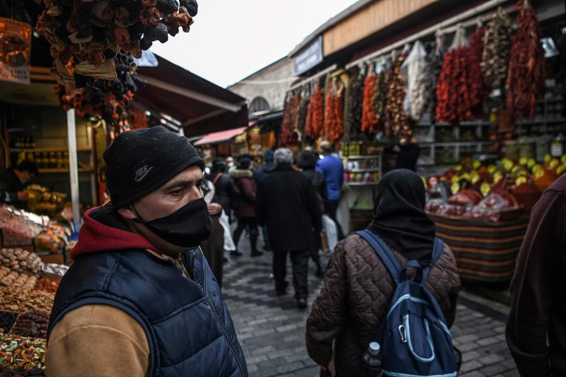 A shop owner waits for customers near The Spice Bazaar in Istanbul. (AFP)