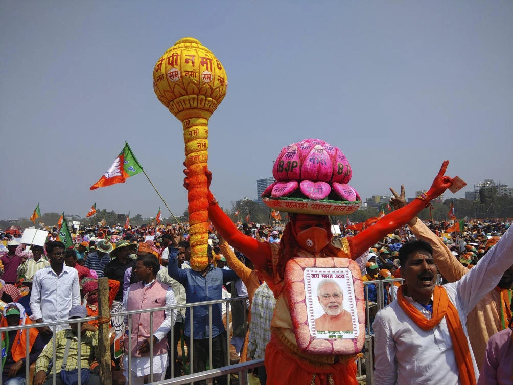 Bharatiya Janata Partysupporters gather for a rally addressed by Indian Prime Minister Narendra Modi ahead of West Bengal state elections. (AP)
