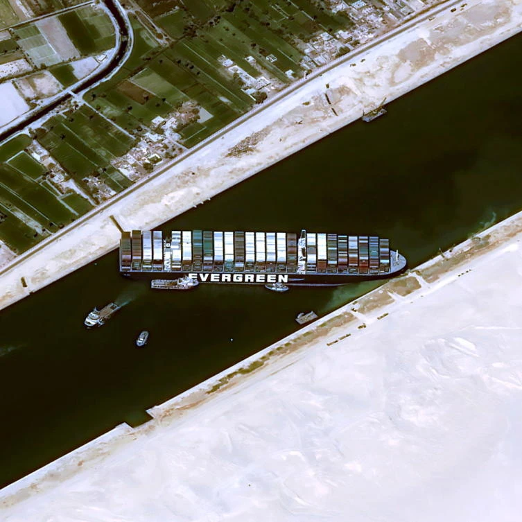 A satellite image shows stranded container ship Ever Given after it ran aground in Suez Canal. (REUTERS)