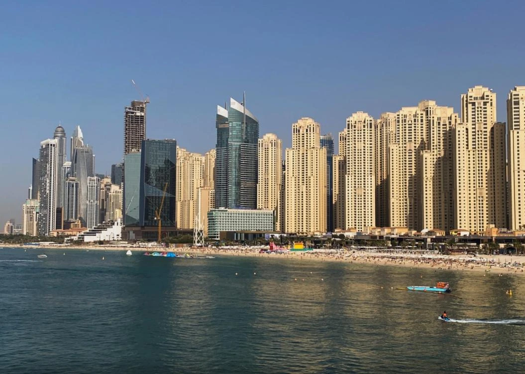 Residential Skyscrapers and a beach in Dubai, United Arab Emirates. March 11, 2021. (REUTERS)
