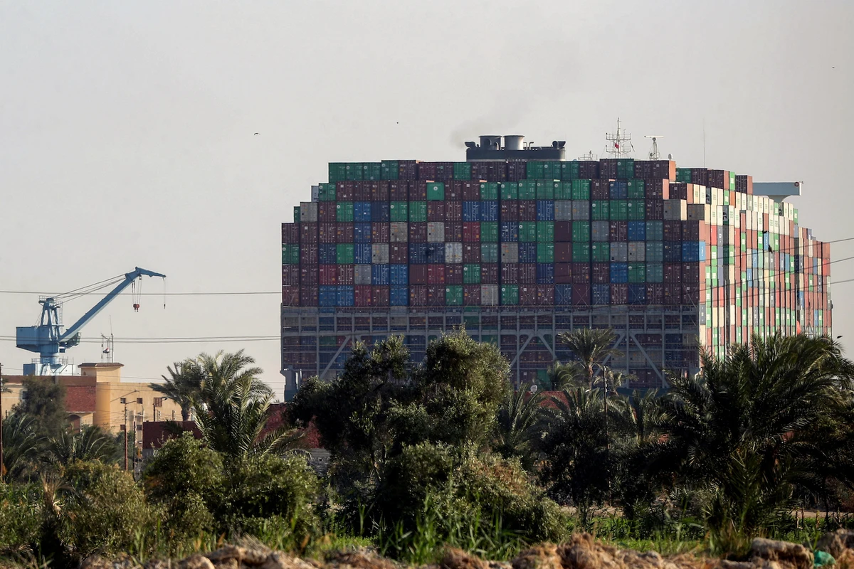 Stranded container ship Ever Given is seen after it ran aground, in the Suez Canal, Egypt March 26, 2021. (Reuters)