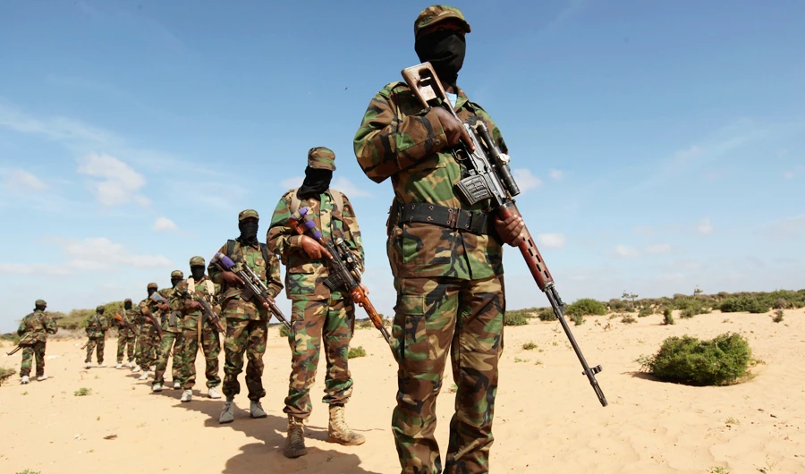 Members of Somalia's Al Shabaab militant group parade during a demonstration in Elasha, Mogadishu on February 13, 2012. (Reuters)