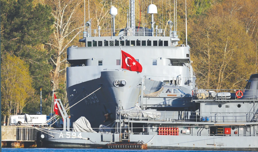 Turkish Navy vessels, in this 2017 file photo, are docked at a port base in the Bosporus strait, on the outskirts of Istanbul, close to the Black Sea. (AP)