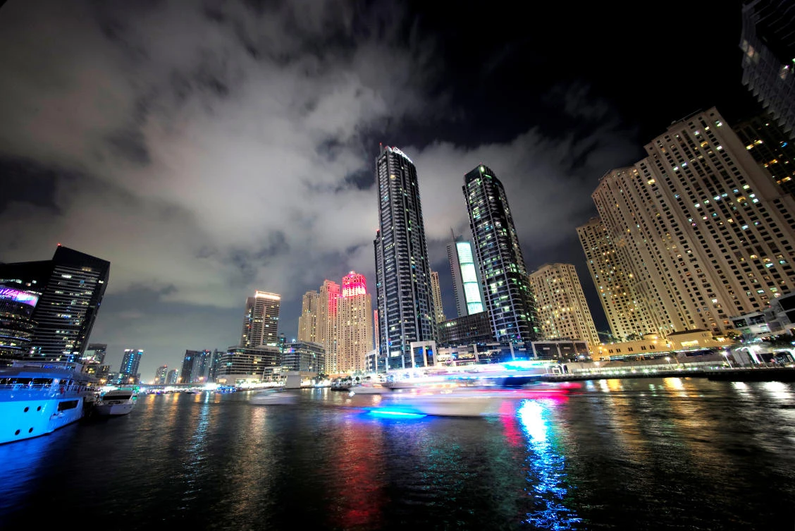 The Dubai Marina skyline at night. The IMF is seeing a quicker-than-expected rebound in most Gulf states. (Reuters)