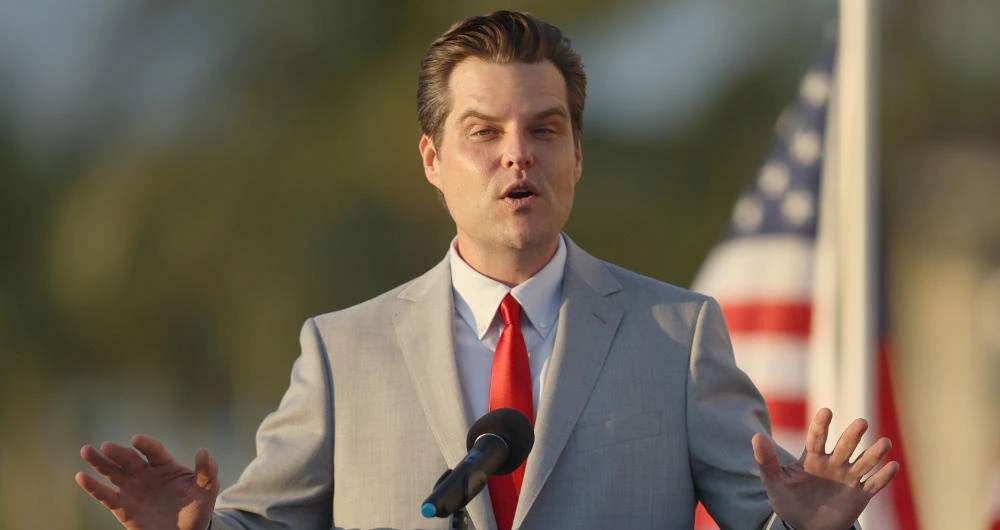 Congressman Matt Gaetzspeaks at "Women for American First" event, Friday, April 9, 2021. (AP)