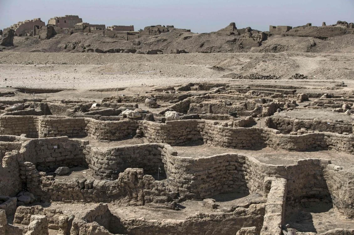 A picture taken on April 10, 2021, shows a view of a 3000 year old city, dubbed The Rise of Aten, dating to the reign of Amenhotep III, uncovered by the Egyptian mission near Luxor. (AFP)