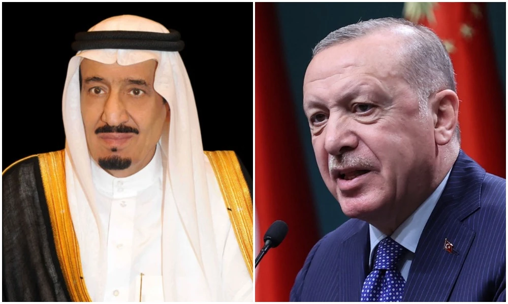 Saudi Arabia’s King Salman (L) and Turkey’s President Recep Tayyip Erdogan shake hands during a ceremony in Ankara. (File/AFP)