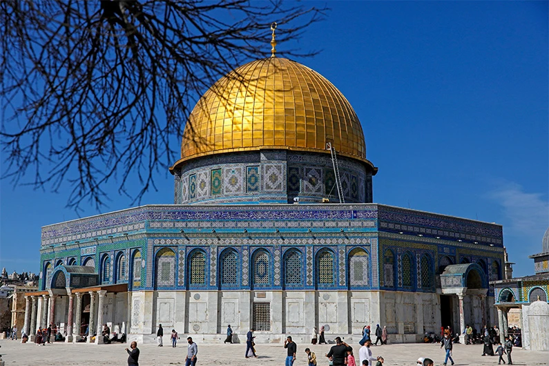 This picture shows the Dome of the Rock Mosque in Jerusalem's al-Aqsa mosque compound on February 12, 2021. (AFP)