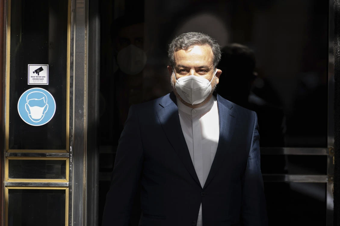 Political deputy at the Ministry of Foreign Affairs of Iran, Abbas Araghchi, leaves the ‘Grand Hotel Wien’ where negotiations to bring the US back into a landmark nuclear deal with Iran are set to resume Thursday, April 15. (AP/File)
